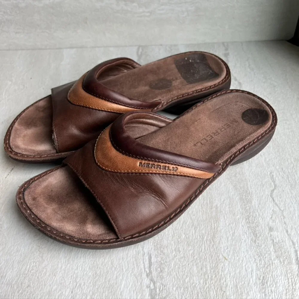 ** Merrell tetra trance sandals brown leather slides Size EU 37 US 6